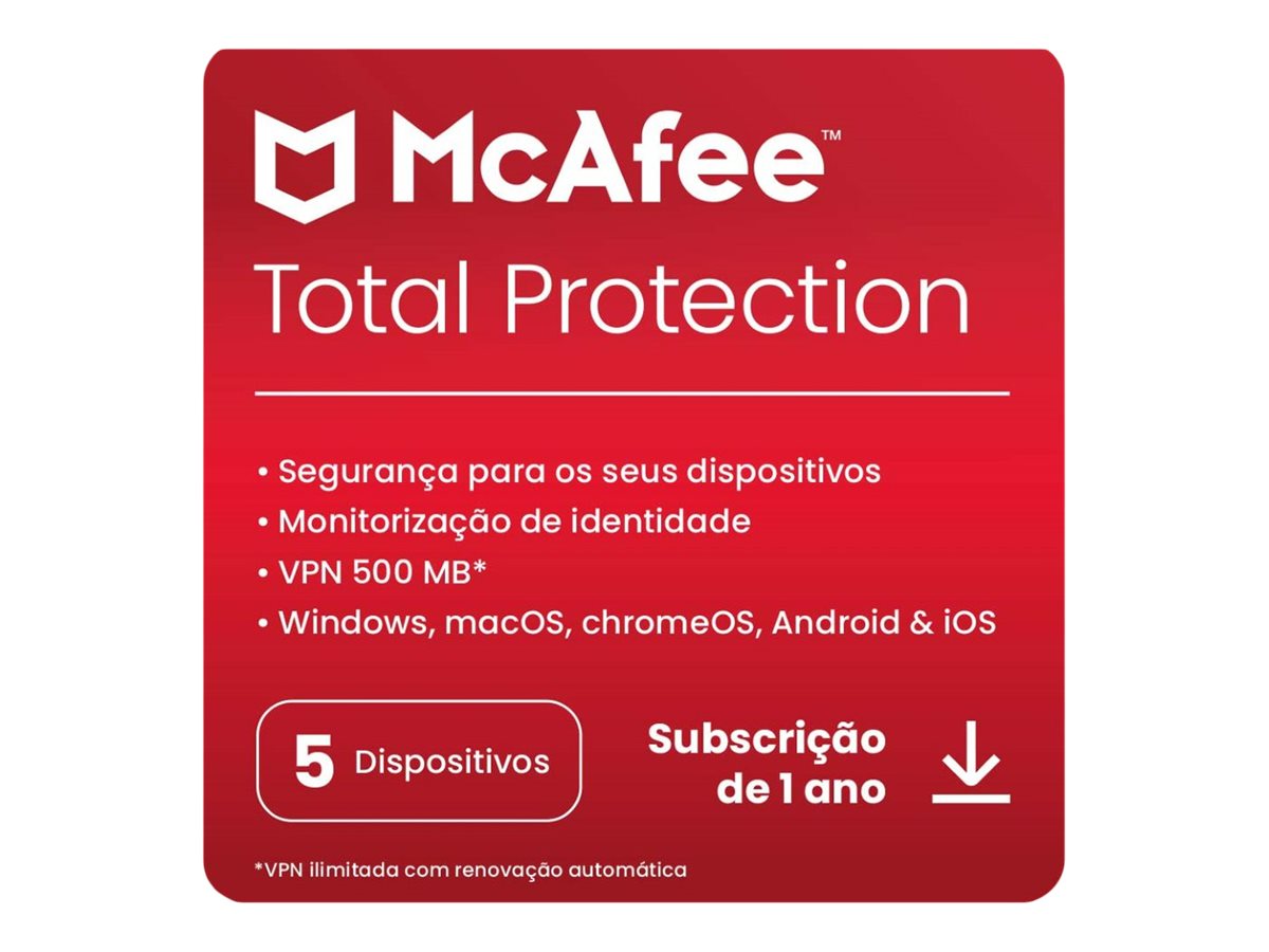 McAfee Total Protection - Licença de assinatura (1 ano) - 5 dispositivos - ESD - Win, Mac, Android, iOS