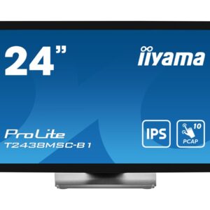 iiyama ProLite T2438MSC-B1 - Monitor LED - 24" (23.8" visível) - ecrã de toque - 1920 x 1080 Full HD (1080p) - IPS - 600 cd/m² - 1000:1 - 5 ms - HDMI, DisplayPort - altifalantes - preto opaco