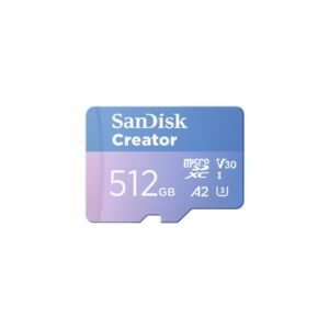 SanDisk Creator - Cartão de memória flash (adaptador microSDXC para SD Incluído) - 512 GB - A2 / Video Class V30 / UHS-I U3 - microSDXC UHS-I