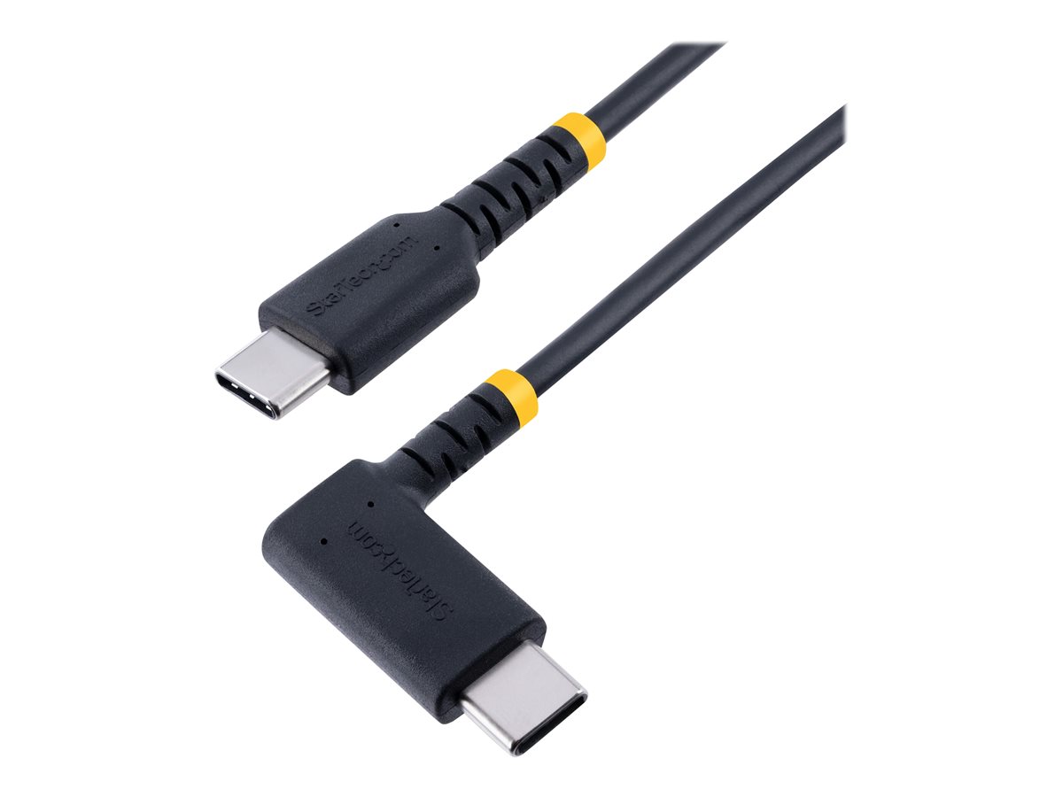 StarTech.com 1ft (30cm) USB C Charging Cable Right Angle, 60W PD 3A, Heavy Duty Fast Charge USB-C Cable, USB 2.0 Type-C, Durable and Rugged Aramid Fiber, S20/iPad/Pixel - High Quality USB Charging Cord (R2CCR-30C-USB-CABLE) - cabo USB Tipo-C - USB-C para USB-C - 30 cm
