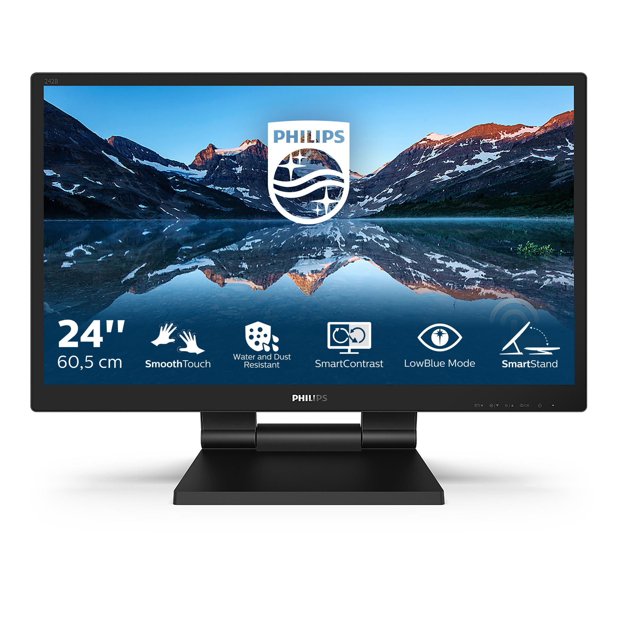Philips 242B9T - Monitor LED - 24" - ecrã de toque - 1920 x 1080 Full HD (1080p) @ 60 Hz - IPS - 250 cd/m² - 1000:1 - 5 ms - HDMI, DVI-D, VGA, DisplayPort - altifalantes - textura preta - Image 2