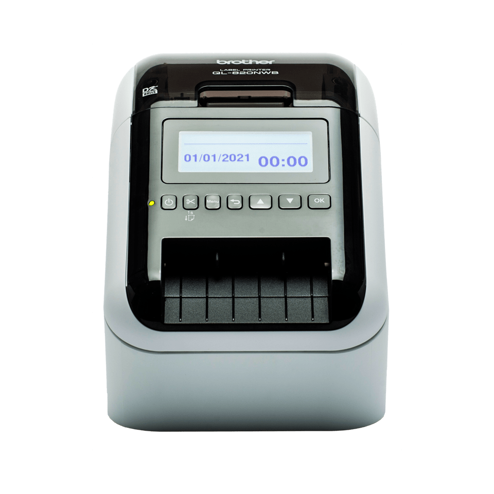Brother QL-820NWBc - Impressora de etiquetas - duas cores (monocromático) - térmico direto - Rolo (6,2 cm) - 300 x 600 ppp - até 110 etiquetas/min - USB 2.0, Bluetooth 5.2, Wi-Fi(n), LAN - cortador - preto brilhante, branco