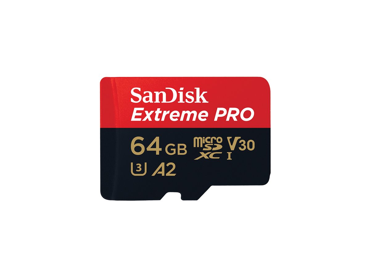 SanDisk Extreme Pro - Cartão de memória flash (adaptador microSDXC para SD Incluído) - 64 GB - A2 / Video Class V30 / UHS-I U3 / Class10 - microSDXC UHS-I
