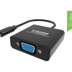 USB C to VGA adaptor -plugs into USB C and has full-sized VGA socket - maximum resolution 2560 x 1600 at 60 hz - USB C 3.2 (m) to VGA (f) - driver built into adaptor - black