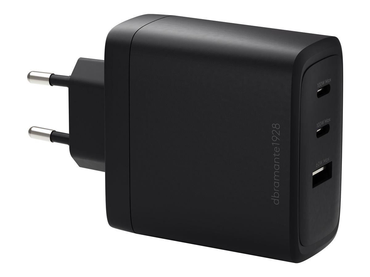 dbramante1928 re-charge - Adaptador de alimentação - 100 Watt - 3 conectores de saída (2 x USB-C, USB) - preto