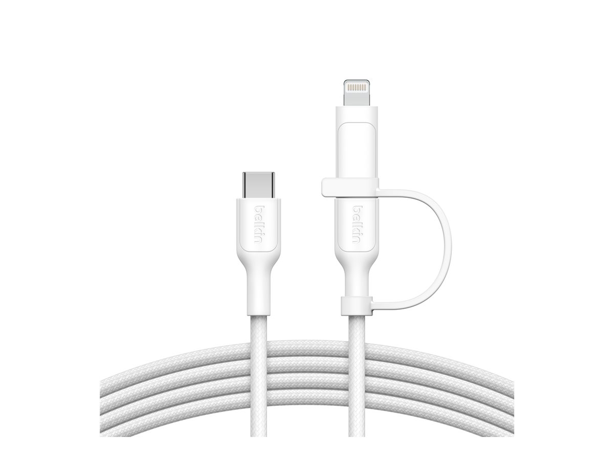 Belkin BoostCharge Pro 2-in-1 - Cabo USB - USB-C (M) para Lightning, USB-C (M) - USB 2.0 - 1.5 m - up to 480 Mbps, Carregamento rápido de até 60W - branco
