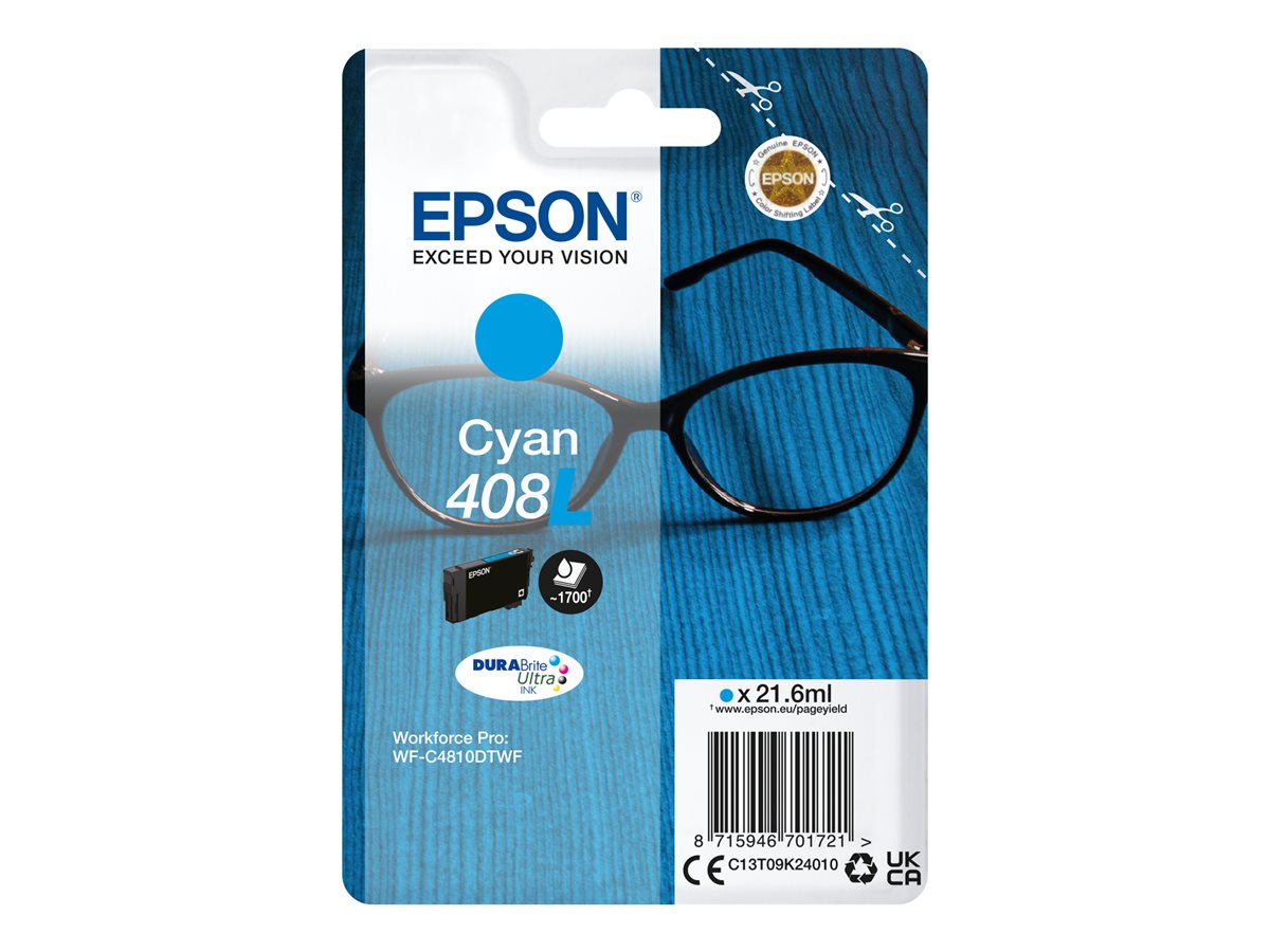 Epson 408L - 21.6 ml - azul cyan - original - blister - tinteiro - para WorkForce Pro WF-C4810DTWF