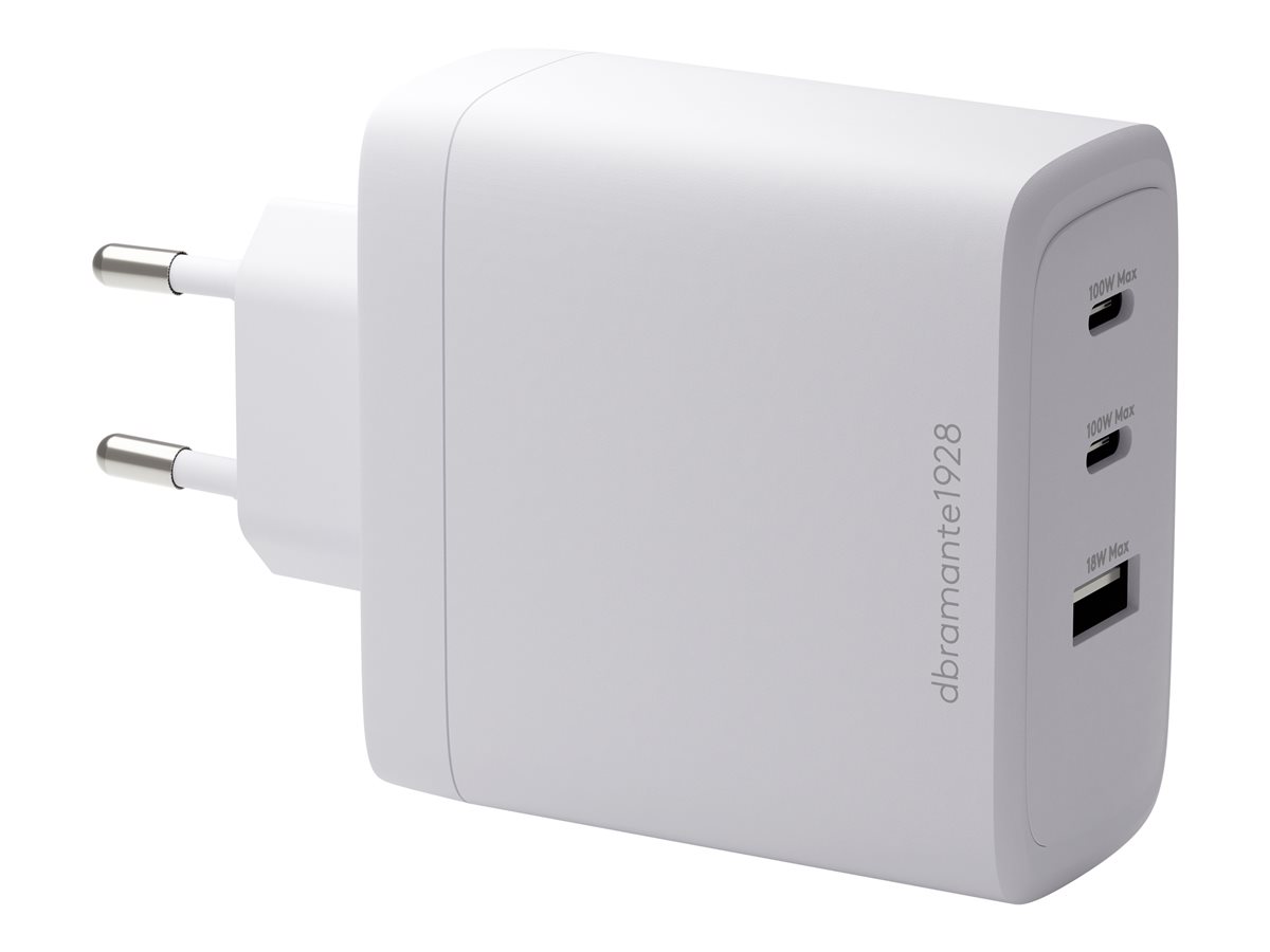 dbramante1928 re-charge - Adaptador de alimentação - 100 Watt - 3 conectores de saída (2 x USB-C, USB) - branco