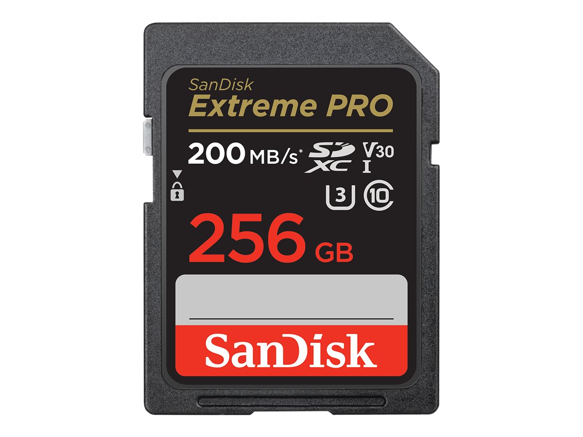 SanDisk Extreme Pro - Cartão de memória flash - 256 GB - Video Class V30 / UHS-I U3 / Class10 - SDXC UHS-I