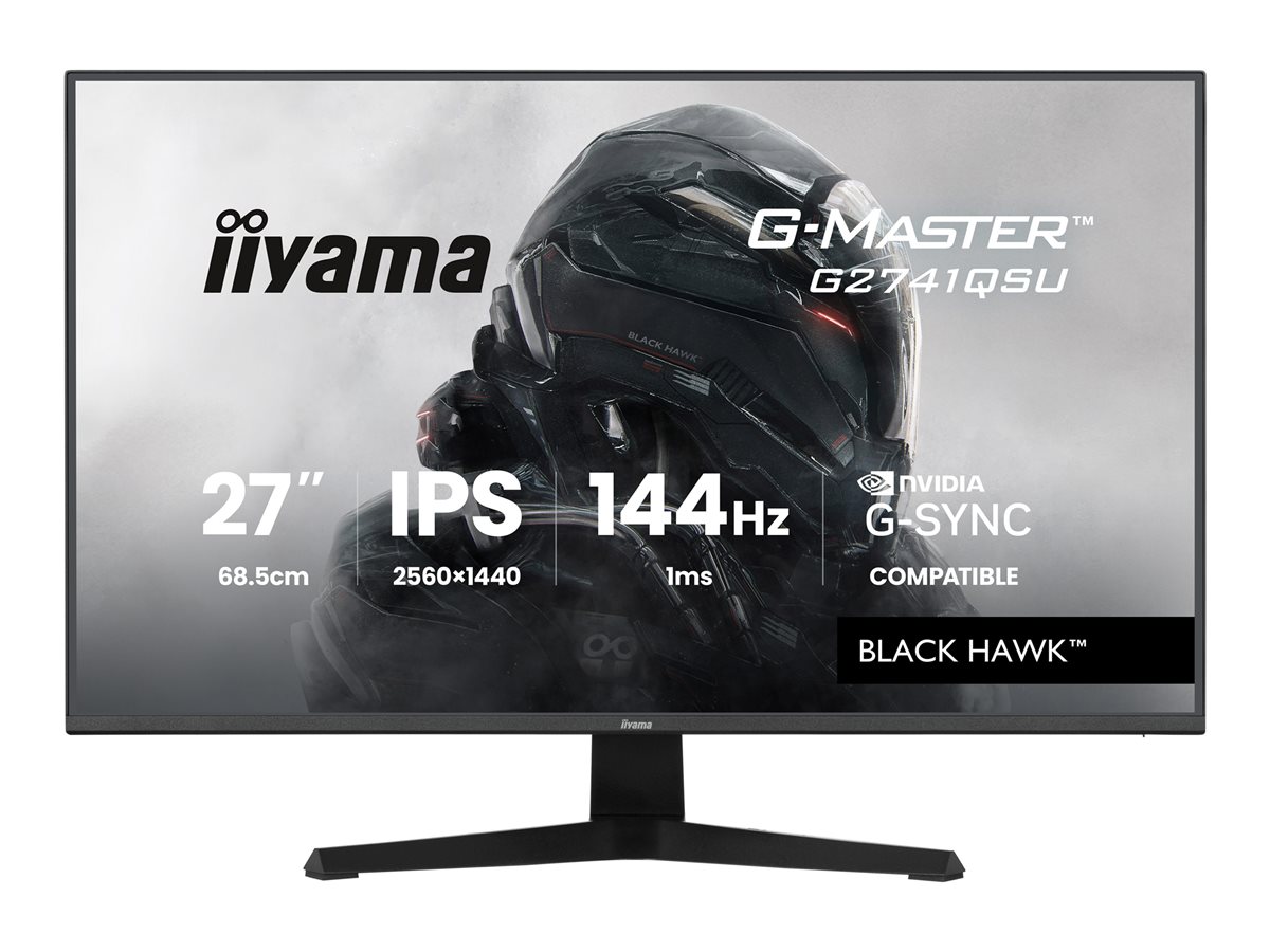 iiyama G-MASTER Black Hawk G2741QSU-B1 - Monitor LED - gaming - 27" - 2560 x 1440 QHD @ 144 Hz - IPS - 350 cd/m² - 1500:1 - 1 ms - HDMI, DisplayPort - altifalantes - preto, mate