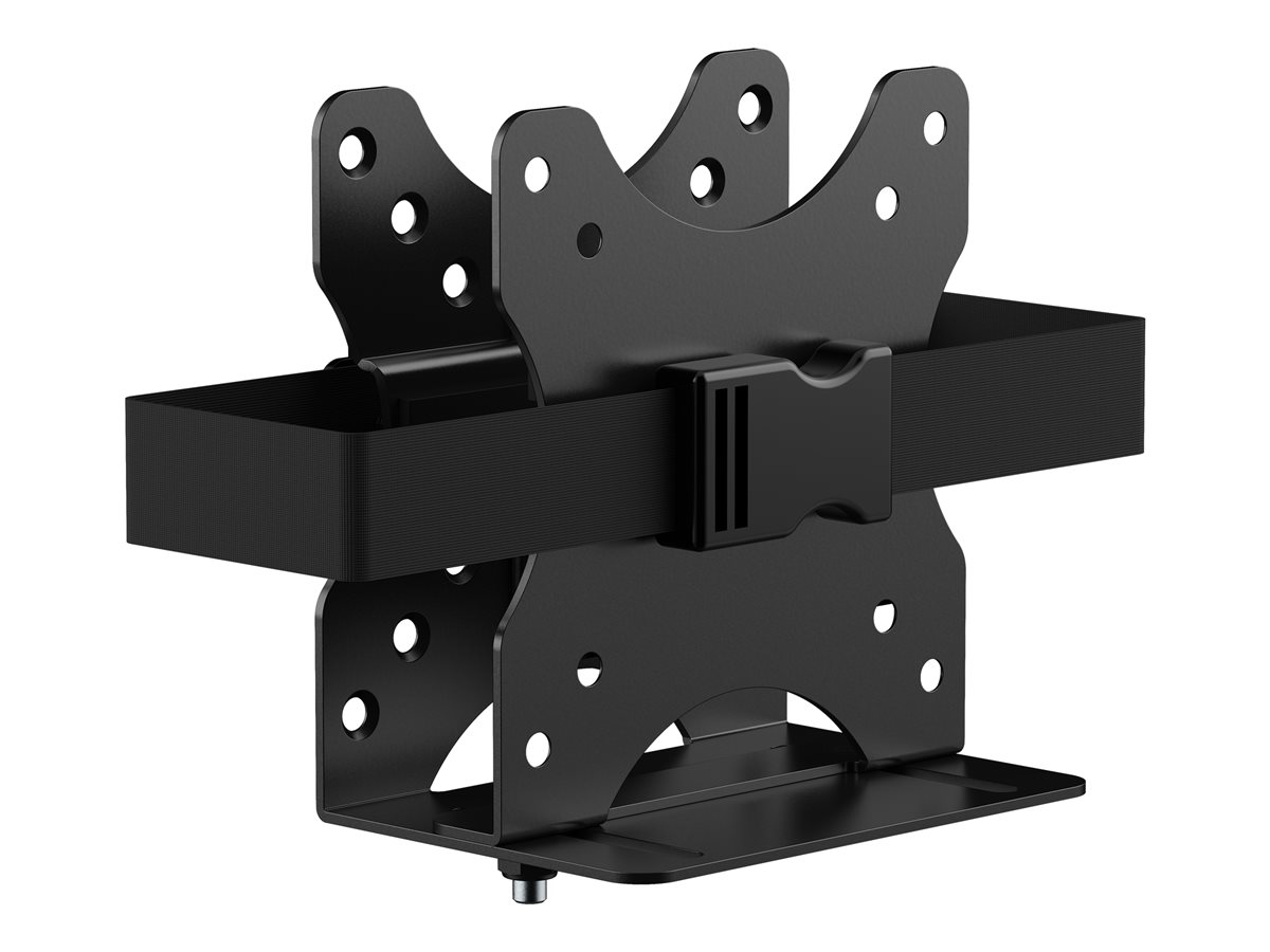Mini PC thin client mount - fixes a mini PC to the underside of a desk or a monitor desk arm between the vesa bracket and the display - 75 x 75 or 100 x 100 - double-Articulated - accommodates devices from 17 to 70 mm thick - swl 5 kg - matt black