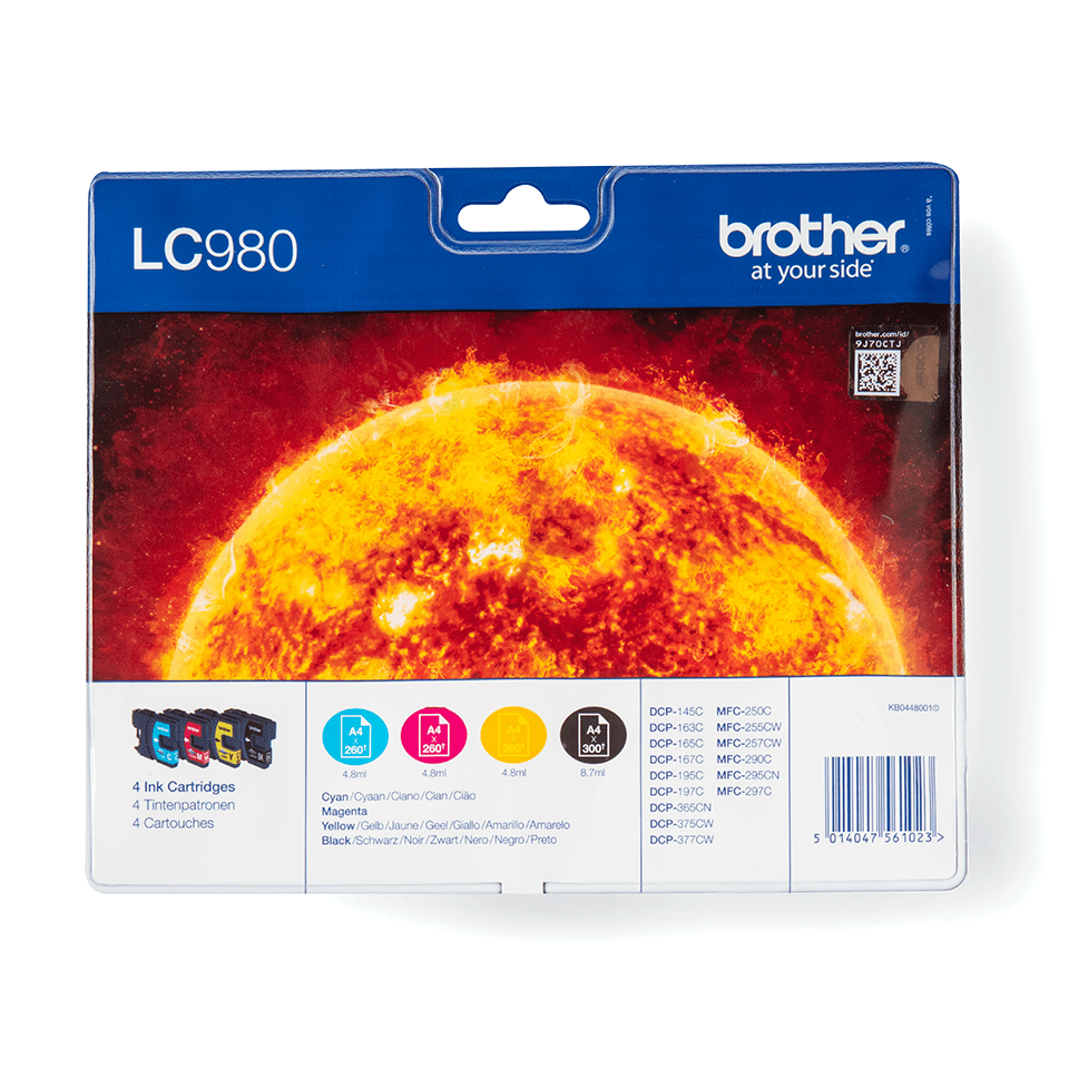 Brother LC980VALBP - Pack de 4 - preto, amarelo, azul cyan, magenta - original - blister - tinteiro - para Brother DCP-145, 163, 165, 195, 365, 373, 375, 377, MFC-250, 290, 295, 297