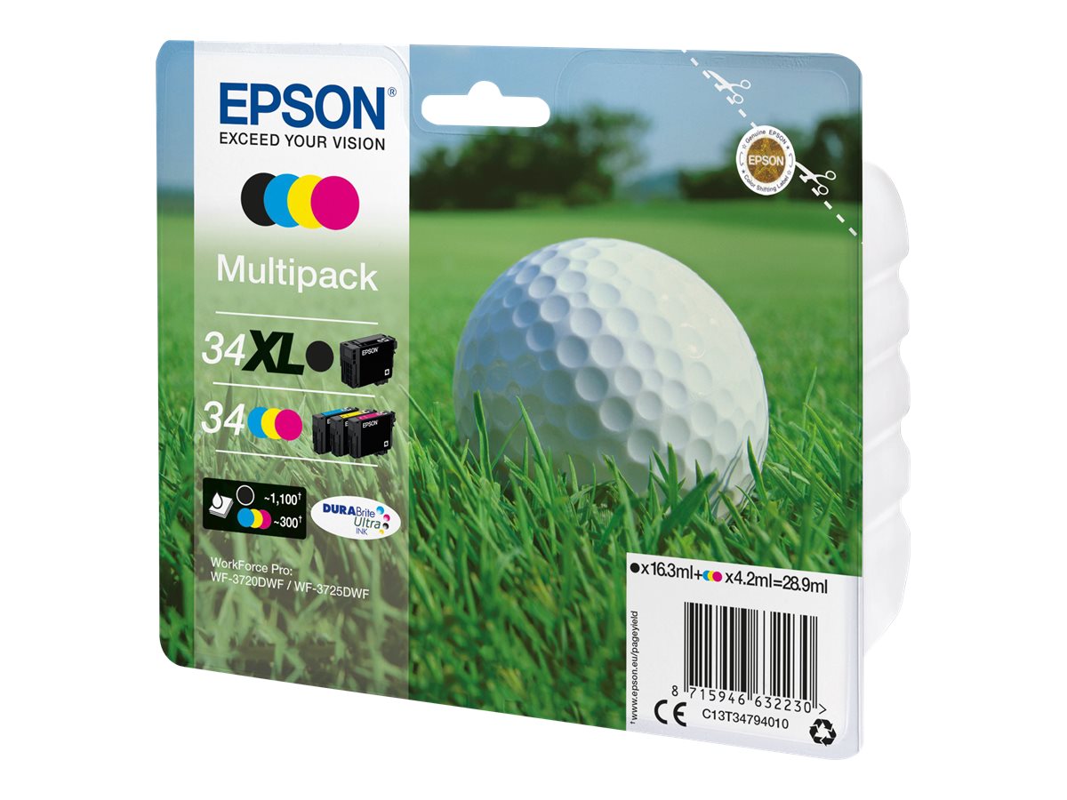 Epson 34 Multipack - Pack de 4 - preto, amarelo, azul cyan, magenta - original - tinteiro - para WorkForce Pro WF-3720, WF-3720DWF, WF-3725DWF