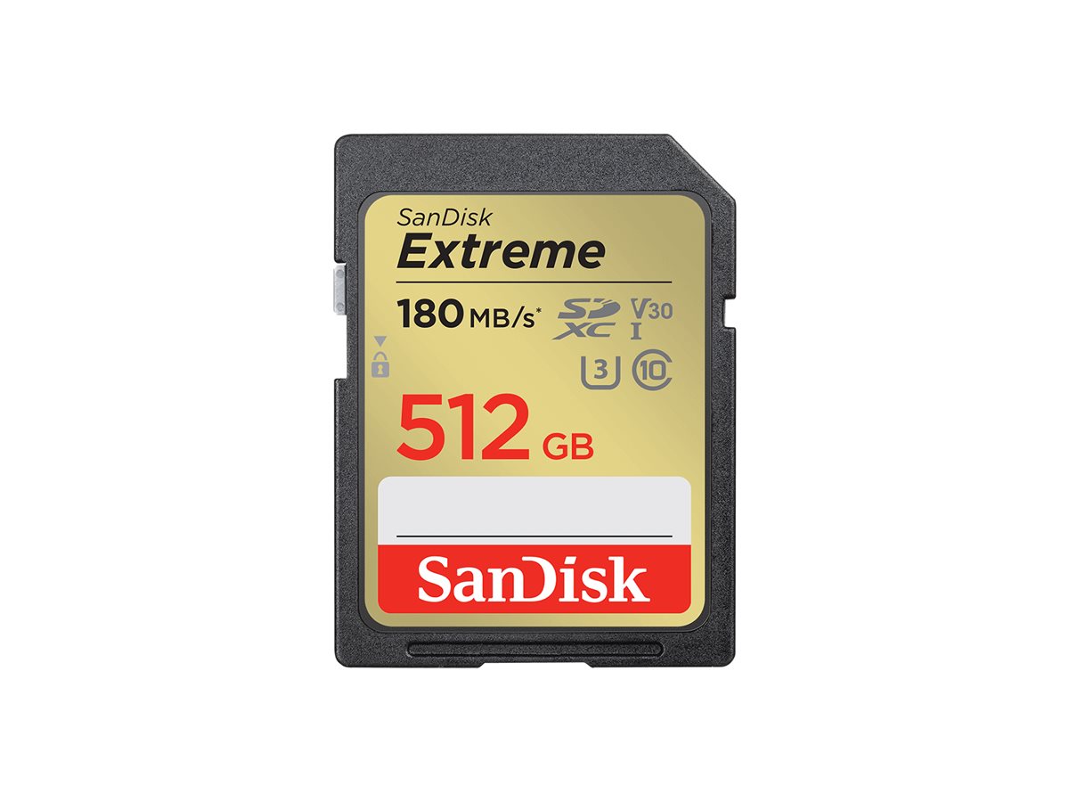 SanDisk Extreme - Cartão de memória flash - 512 GB - Video Class V30 / UHS-I U3 / Class10 - SDXC UHS-I