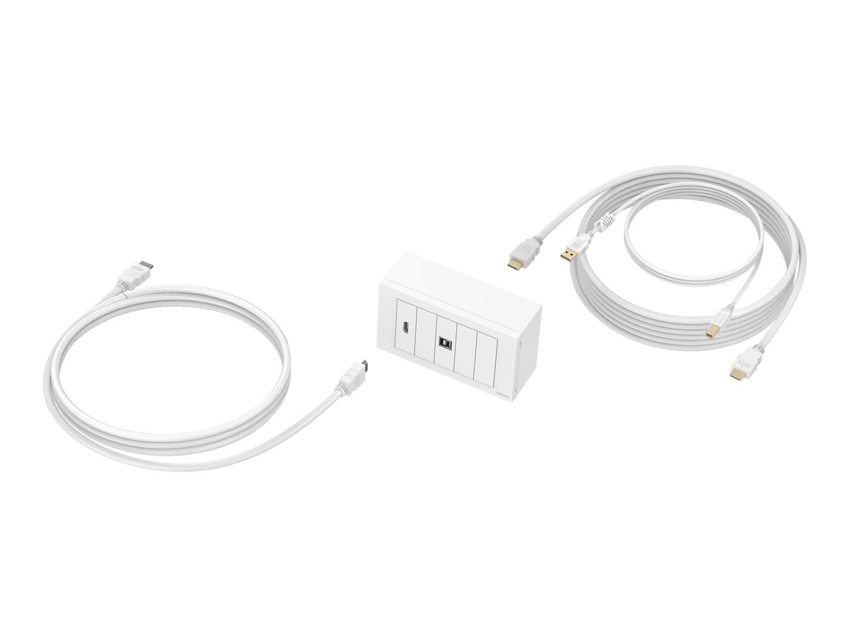 Modular AV faceplate and cable package - 3 metre cables - 4k at 60 hz - simple pack for installing touch panel display or projector - includes UK double-gang backbox and double-gang surround that accommodates five modules - modules included: 1 x HDMI