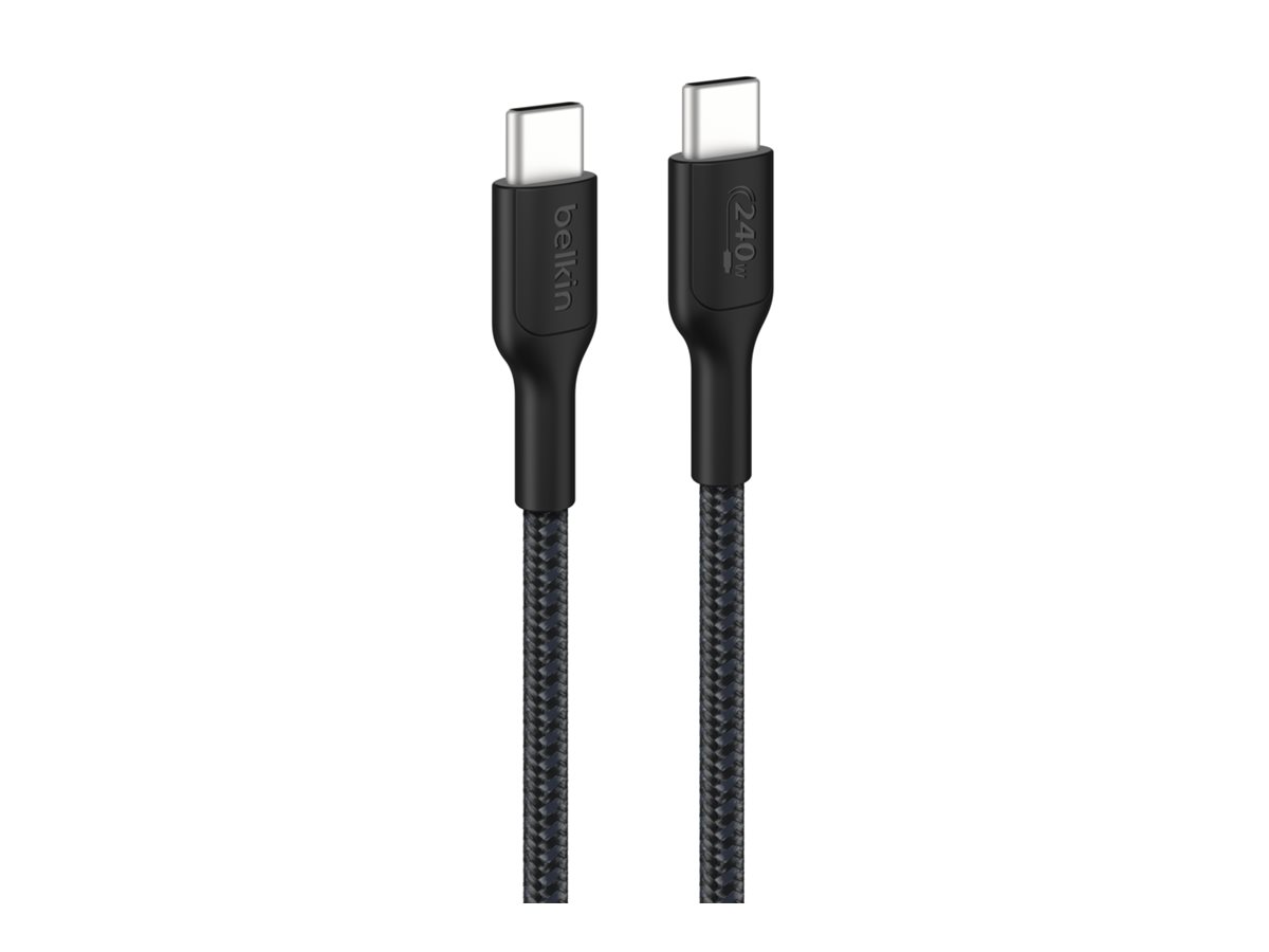 Belkin BoostCharge - Cabo USB - USB-C (M) para USB-C (M) - 2 m - Fornecimento de energia USB (240W), cabo entrançado - preto
