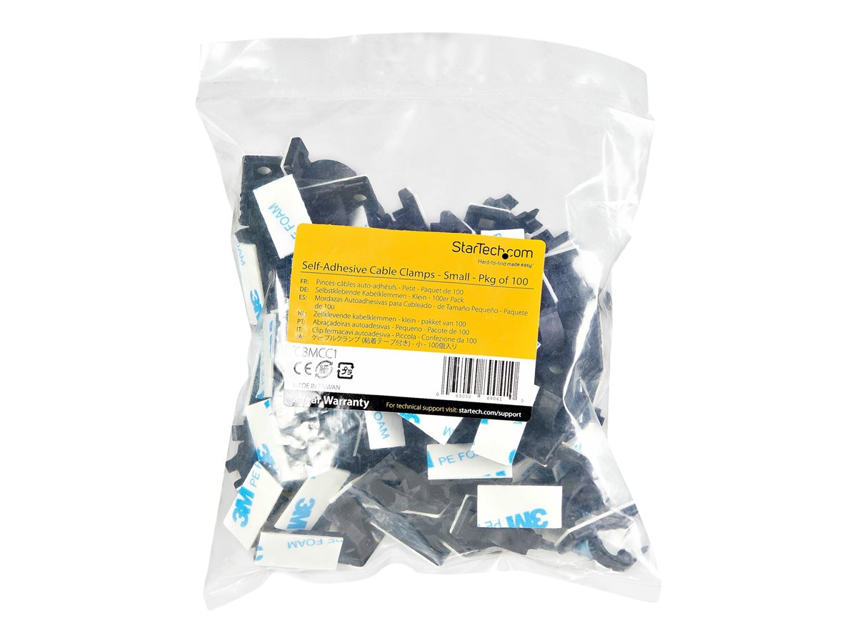 StarTech.com 100 Adhesive Cable Management Clips Black, Network/Ethernet/Office Desk/Computer Cord Organizer, Sticky Cable/Wire Holders, Nylon Self Adhesive Clamp UL/94V-2 Fire Rated - Nylon 66 Plastic - TAA (CBMCC1) - Clips de cabo - preto - Compatí - Image 3