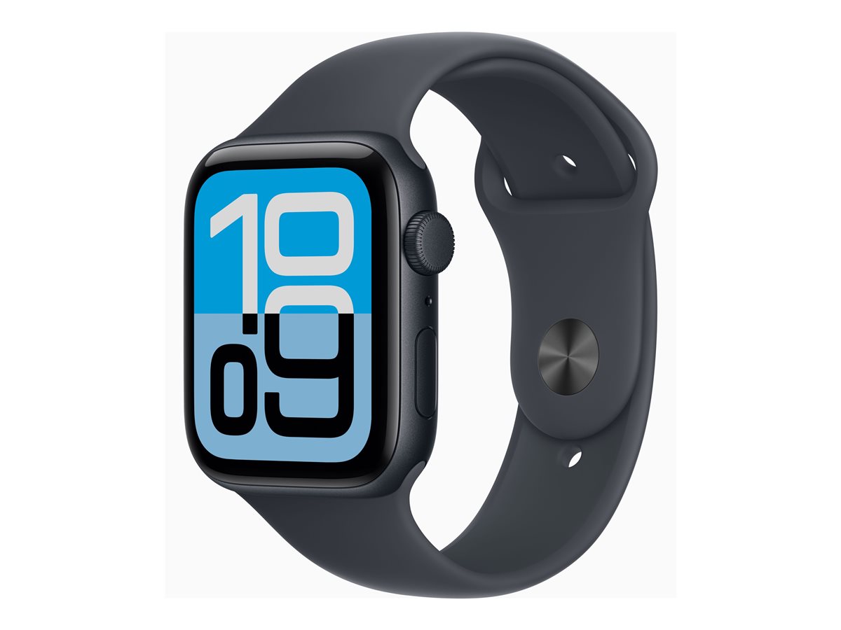 Apple Watch SE 3 (GPS) - 44 mm - alumínio meia-noite - relógio inteligente Com banda de desporto - fluoroelastómero - meia noite - tamanho da banda: M/L - 64 GB - Wi-Fi 4, Bluetooth - 32.9 g