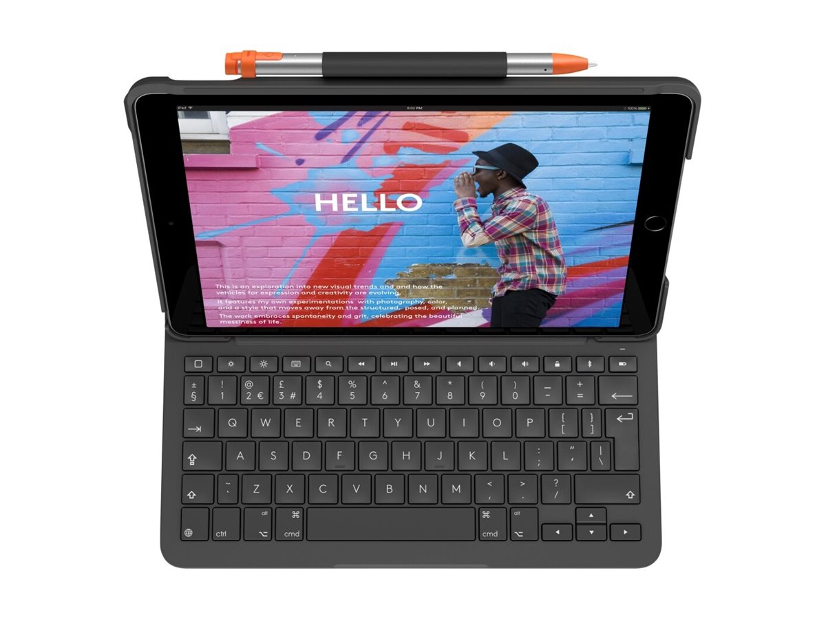 Logitech Slim Folio - teclado e pasta de folio - QWERTY - Nórdico (Dinamarquês/Finlandês/Norueguês/Sueco) - cinzento oxford Dispositivo de entrada