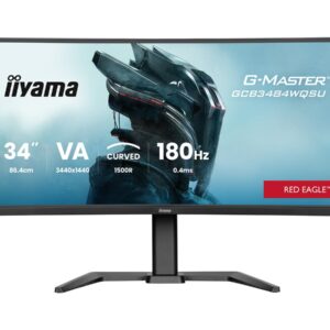 iiyama G-MASTER Red Eagle GCB3484WQSU-B1 - Monitor LED - gaming - curvo - 34" (31.4" visível) - 3440 x 1440 UWQHD @ 180 Hz - VA - 500 cd/m² - 4000:1 - 0.4 ms - 2xHDMI, DisplayPort, 2xUSB-C, 2xUSB - altifalantes - preto