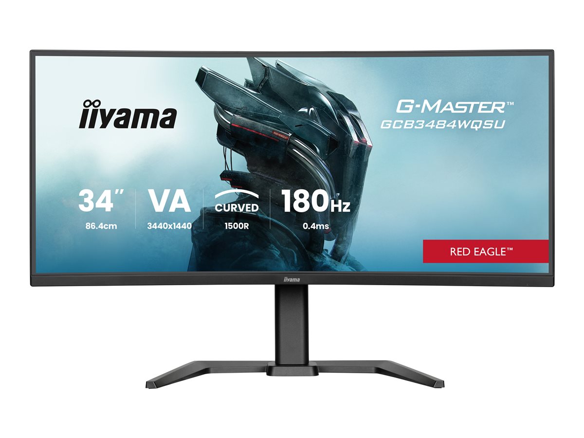 iiyama G-MASTER Red Eagle GCB3484WQSU-B1 - Monitor LED - gaming - curvo - 34" (31.4" visível) - 3440 x 1440 UWQHD @ 180 Hz - VA - 500 cd/m² - 4000:1 - 0.4 ms - 2xHDMI, DisplayPort, 2xUSB-C, 2xUSB - altifalantes - preto