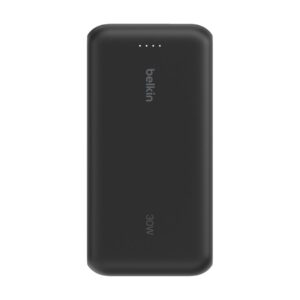 Belkin BoostCharge - Carregador portátil - com cabo integrado - 20000 mAh - 30 Watt - PD - 3 conectores de saída (2 x USB-C, USB) - preto