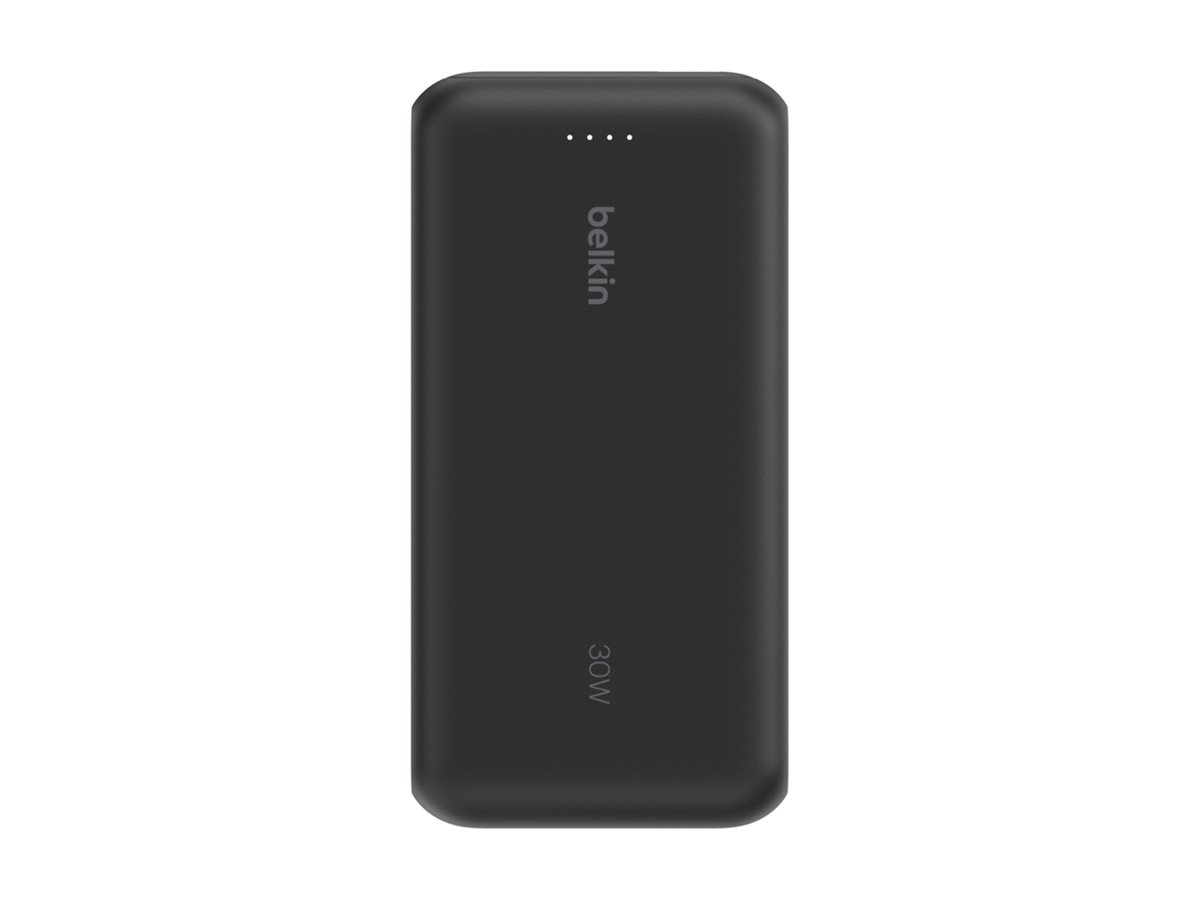 Belkin BoostCharge - Carregador portátil - com cabo integrado - 20000 mAh - 30 Watt - PD - 3 conectores de saída (2 x USB-C, USB) - preto