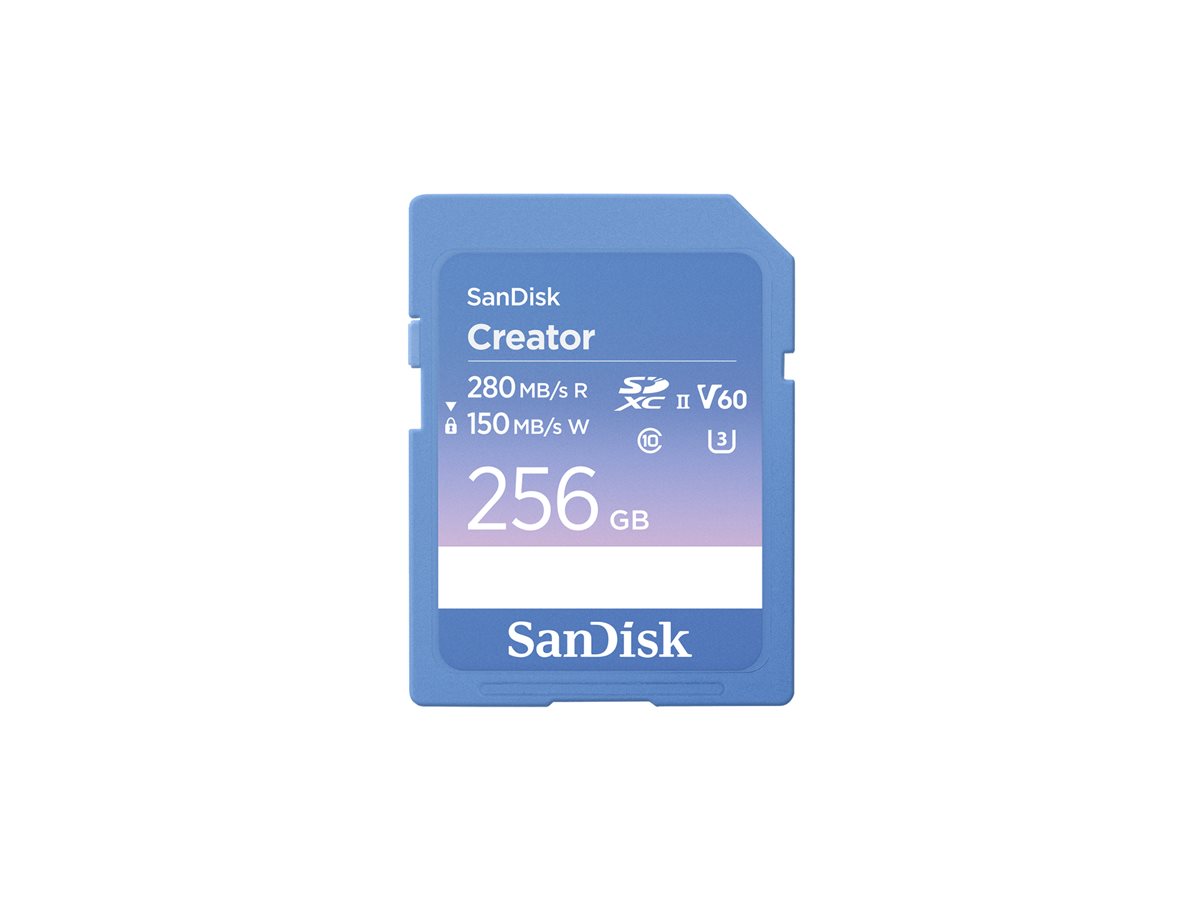 SanDisk Creator - Cartão de memória flash - 256 GB - Video Class V60 / UHS-II U3 / Class10 - SDXC UHS-II