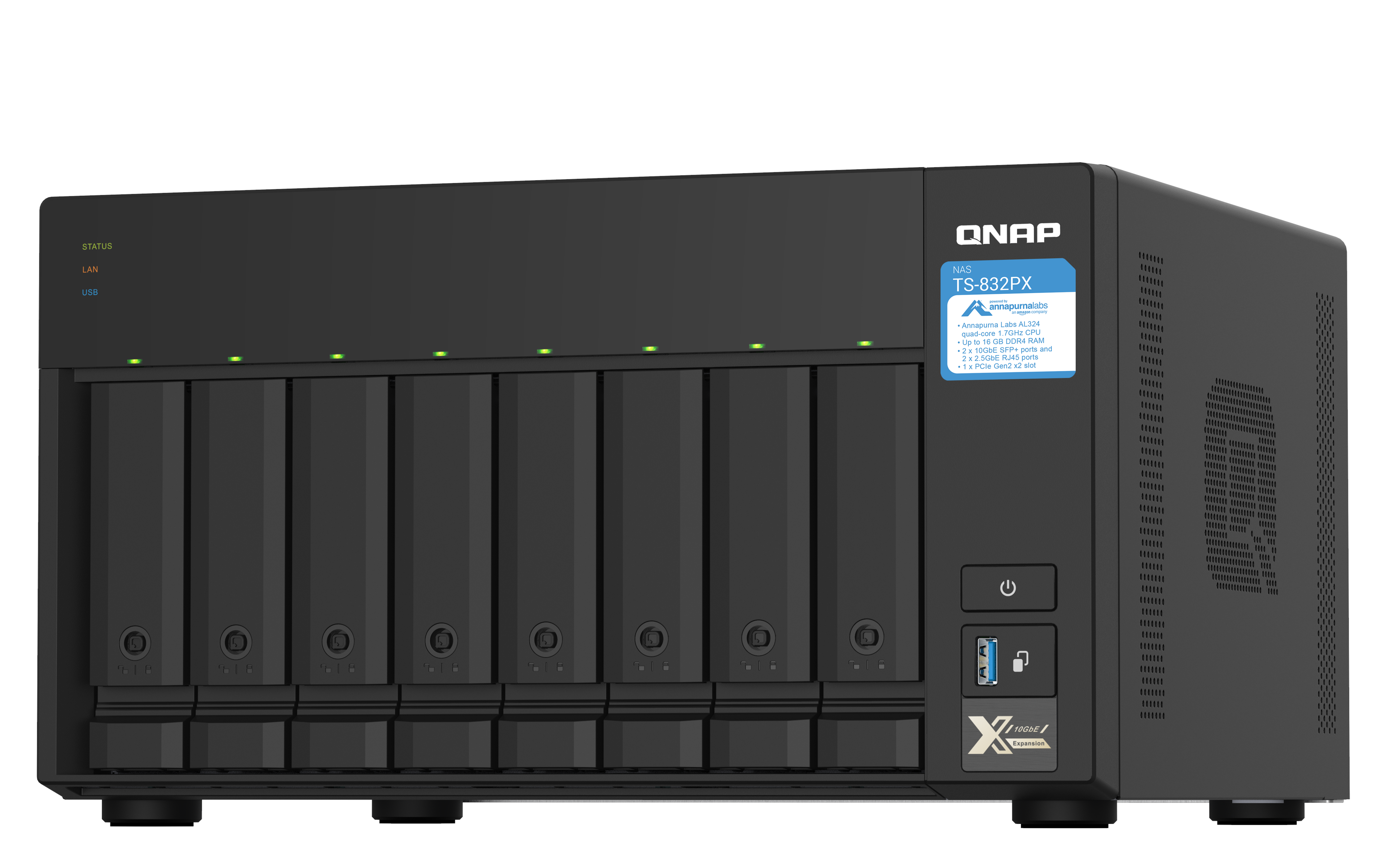QNAP TS-832PX-4G - Servidor NAS - 8 baias - SATA 6Gb/s - RAID (expansão de disco rígido) 0, 1, 5, 6, 10, 50, 60, JBOD - RAM 4 GB - Gigabit Ethernet / 2.5 Gigabit Ethernet / 10 Gigabit Ethernet - iSCSI assistência - Image 4