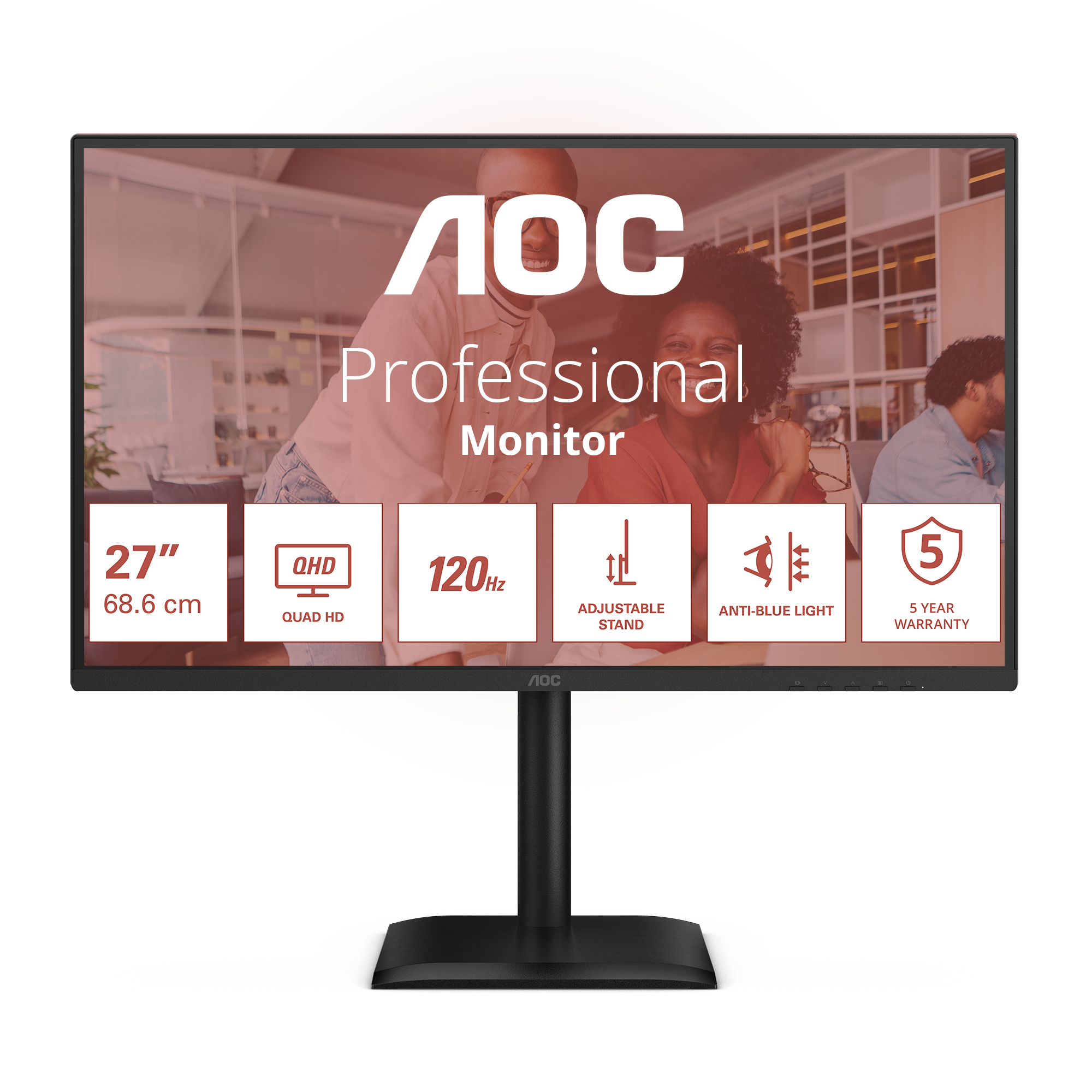 AOC Q27E4CV - Monitor LED - 27" - 2560 x 1440 QHD @ 120 Hz - IPS - 350 cd/m² - 1500:1 - 4 ms - HDMI, DisplayPort, USB-C - altifalantes - preto
