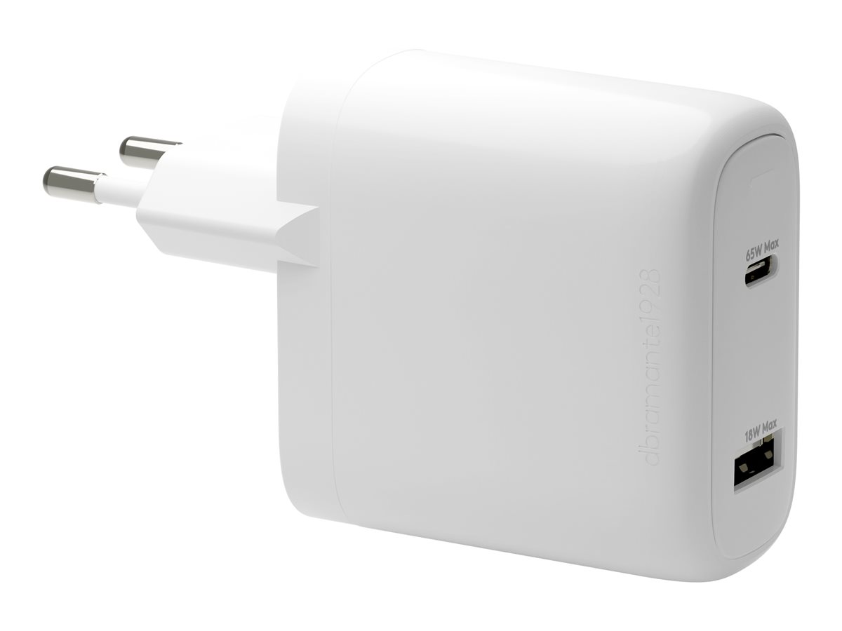 dbramante1928 re-charge - Adaptador de alimentação - 65 Watt - 2 conectores de saída (USB-C, USB) - branco - Europa