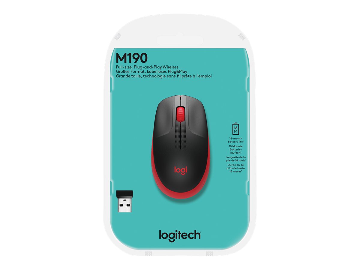 Logitech M190 - Rato - óptico - 3 botões - sem fios - receptor sem fio USB - vermelho - Image 3