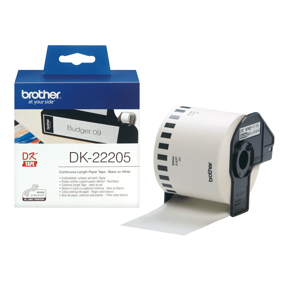 Brother DK-22205 - Preto em branco - Rolo (6,2 cm x 30,5 m) papel térmico - para Brother QL-1050, 1110, 500, 550, 560, 570, 580, 600, 650, 700, 710, 720, 820