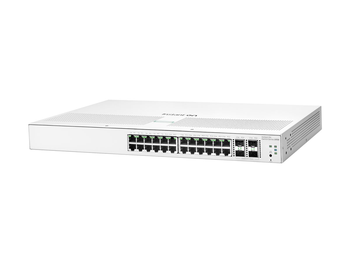 HPE Networking Instant On 1930 24G 4SFP/SFP+ Switch - Interruptor - L3 - Administrado - 24 x 10/100/1000 + 4 x 1 Gigabit / 10 Gigabit SFP+ - montável em trilho