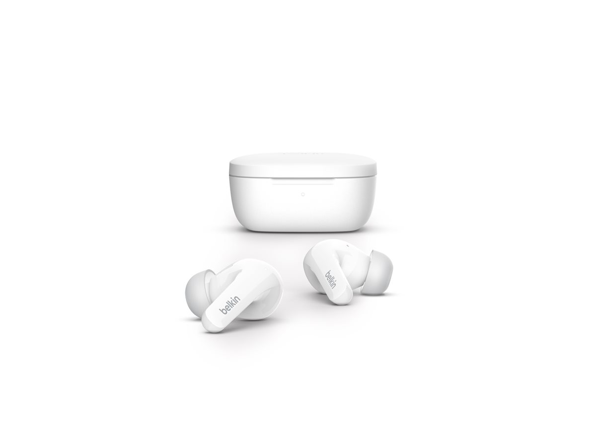 Belkin SoundForm Flow - Auscultadores sem fios com microfonoe - intra-auricular - bluetooth - cancelamento de ruído activo - branco