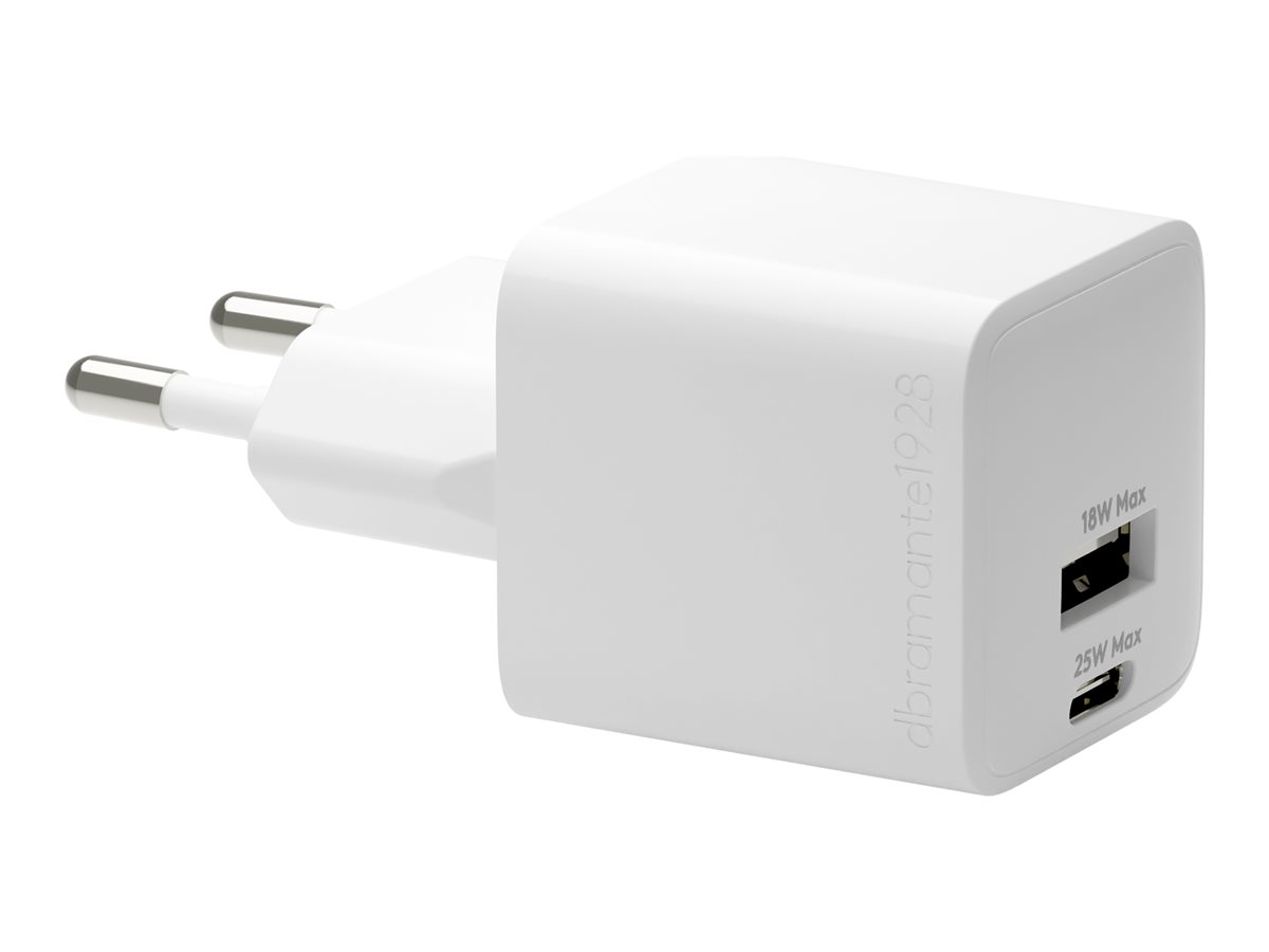 dbramante1928 re-charge - Adaptador de alimentação - 25 Watt - 2 conectores de saída (USB-C, USB) - branco - Europa