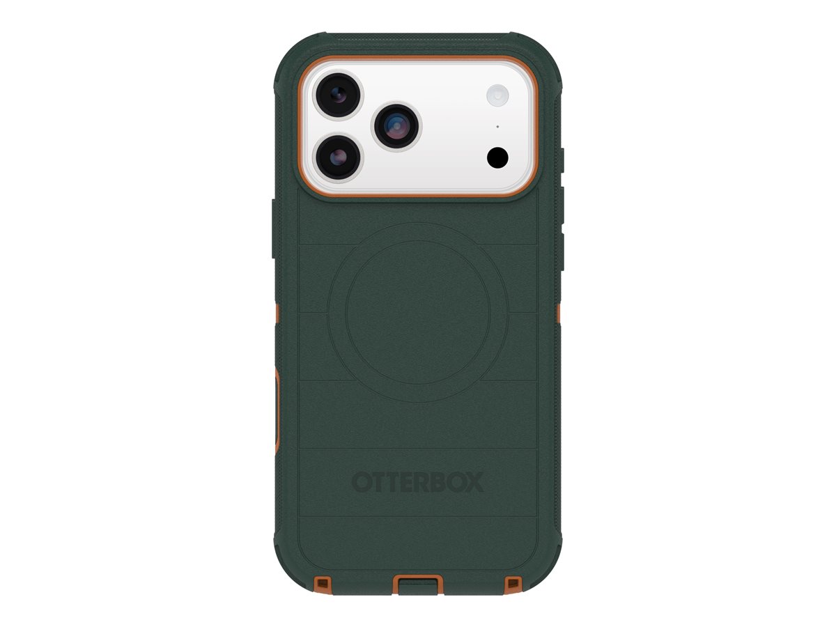 OtterBox Defender Series Pro - Tampa posterior para telemóvel - resistente - compatibilidade MagSafe - policarbonato, elastómero termoplástico (TPE), espuma visco-elástica, silicone - intriga verde - para Apple iPhone 17 Pro Max