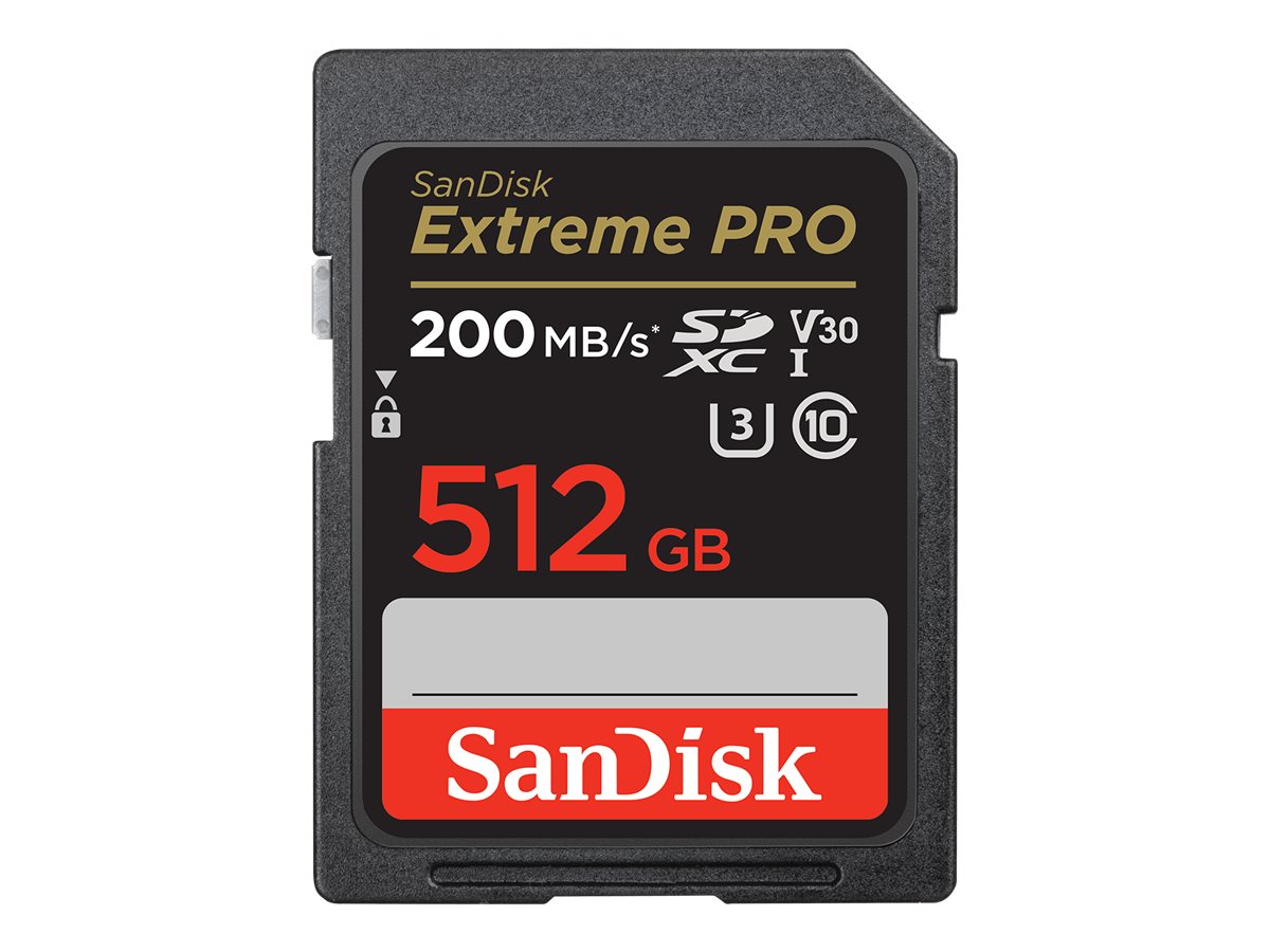 SanDisk Extreme Pro - Cartão de memória flash - 512 GB - Video Class V30 / UHS-I U3 / Class10 - SDXC UHS-I