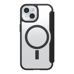 OtterBox React Folio Series - Capa flip cover para telemóvel - compatibilidade MagSafe - cristal negro (transparente/preto) - para Apple iPhone 13, 14, 15