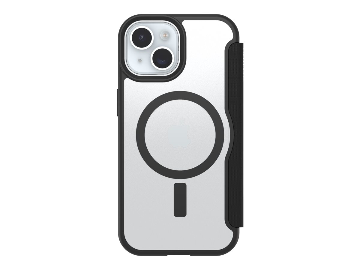 OtterBox React Folio Series - Capa flip cover para telemóvel - compatibilidade MagSafe - cristal negro (transparente/preto) - para Apple iPhone 13, 14, 15