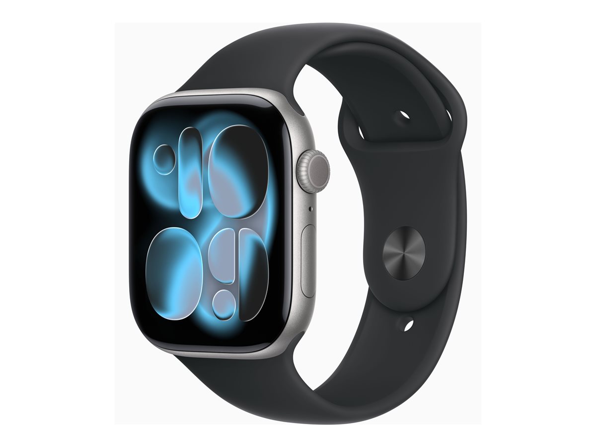 Apple Watch Series 11 (GPS + Cellular) - 46 mm - alumínio cinzento espaço - relógio inteligente Com banda de desporto - fluoroelastómero - preto - tamanho da banda: M/L - 64 GB - LTE, Wi-Fi 4, UWB, Bluetooth - 5G - 36.9 g