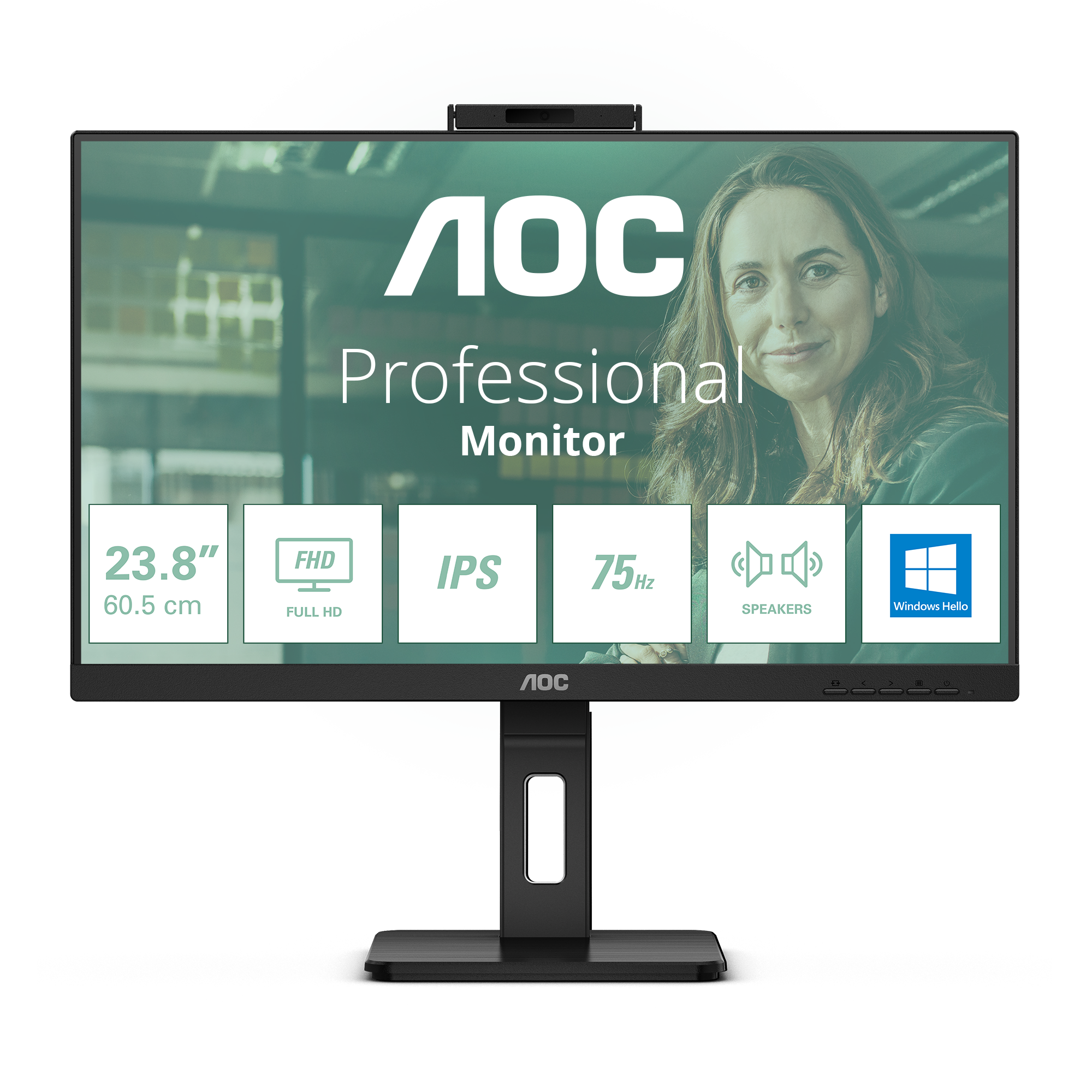 AOC Pro-line 24P3CW - Monitor LED - 24" (23.8" visível) - 1920 x 1080 Full HD (1080p) @ 75 Hz - IPS - 300 cd/m² - 1000:1 - 4 ms - HDMI, 2xDisplayPort, USB-C - altifalantes - preto