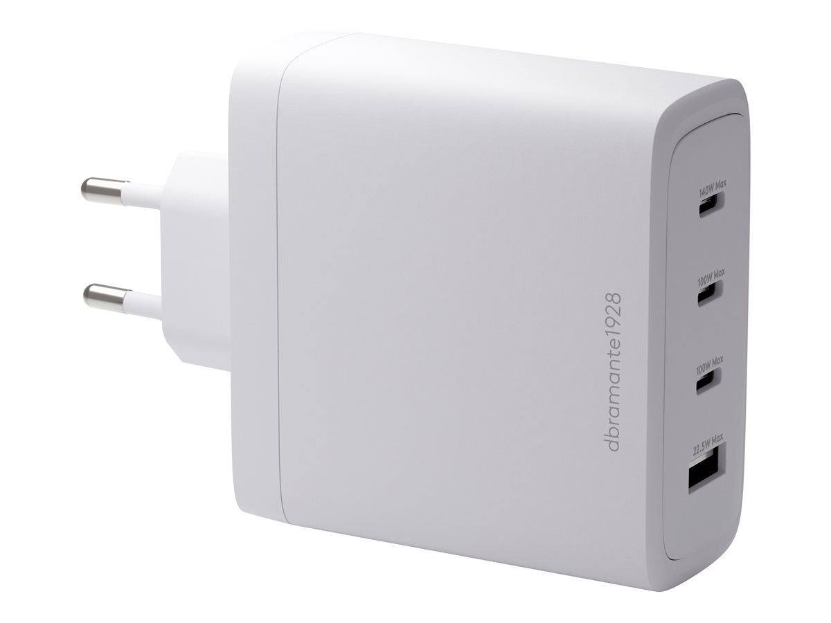dbramante1928 re-charge - Adaptador de alimentação - 140 Watt - 4 conectores de saída (3 x USB-C, USB) - branco