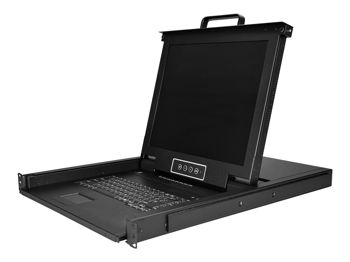 StarTech.com 8 Port Rackmount KVM Console with 6ft Cables, Integrated KVM Switch with 17" LCD Monitor, Fully Featured 1U LCD KVM Drawer- OSD KVM, Durable 50,000 MTBF, USB + VGA Support - 17in. LCD KVM Drawer (RKCONS1708K) - Consola KVM Com chave KVM