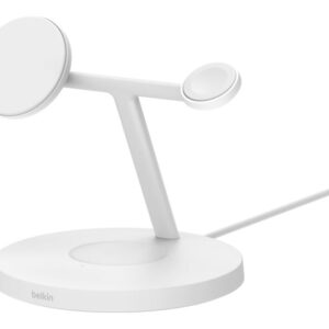 Belkin BoostCharge Pro 3-in-1 - Base de carregamento sem fios - com Qi2 + adaptador de energia AC - 15 Watt - Fast Charge - branco