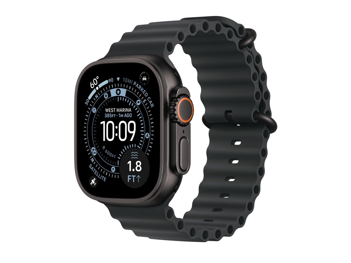 Apple Watch Ultra 3 - 49 mm - titânio preto - Sim relógio inteligente Com Correia Oceano - fluoroelastómero - preto - tamanho do pulso: 130-200 mm - 64 GB - LTE, NFC, Wi-Fi 4, UWB, Bluetooth - 5G - 61.8 g