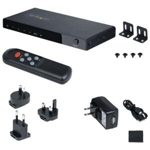 StarTech.com 4-Port 8K HDMI Switch, HDMI 2.1 Switcher 4K 120Hz HDR10+, 8K 60Hz UHD, HDMI Switch 4 In 1 Out, Auto/Manual Source Switching, Remote Control and Power Adapter Included - 7.1 Channel Audio/eARC (4PORT-8K-HDMI-SWITCH) - interruptor de vídeo / áudio - 4 portas