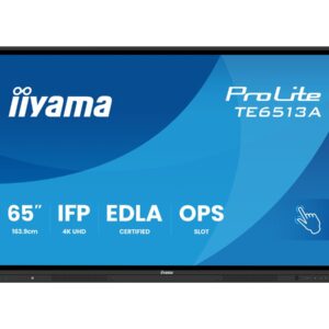 iiyama ProLite TE6513A-B1AG - 65" Classe Diagonal (64.5" visível) ecrã LCD com luz de fundo LED - sinalização digital interativa - com tela sensível ao toque (multi toque) / capacidade opcional de PC embutido - 4K UHD (2160p) 3840 x 2160 - moldura pr