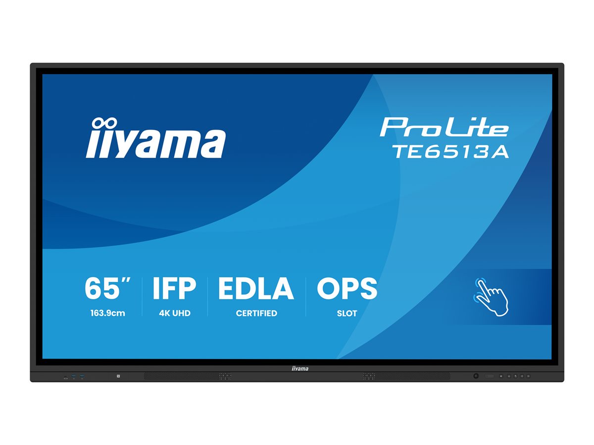 iiyama ProLite TE6513A-B1AG - 65" Classe Diagonal (64.5" visível) ecrã LCD com luz de fundo LED - sinalização digital interativa - com tela sensível ao toque (multi toque) / capacidade opcional de PC embutido - 4K UHD (2160p) 3840 x 2160 - moldura pr