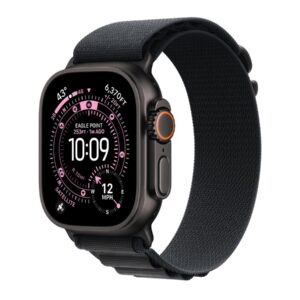Apple Watch Ultra 3 - 49 mm - titânio preto - Sim relógio inteligente Com Correia Alpinista - têxtil - preto - tamanho da banda: L - 64 GB - LTE, NFC, Wi-Fi 4, UWB, Bluetooth - 5G - 61.8 g